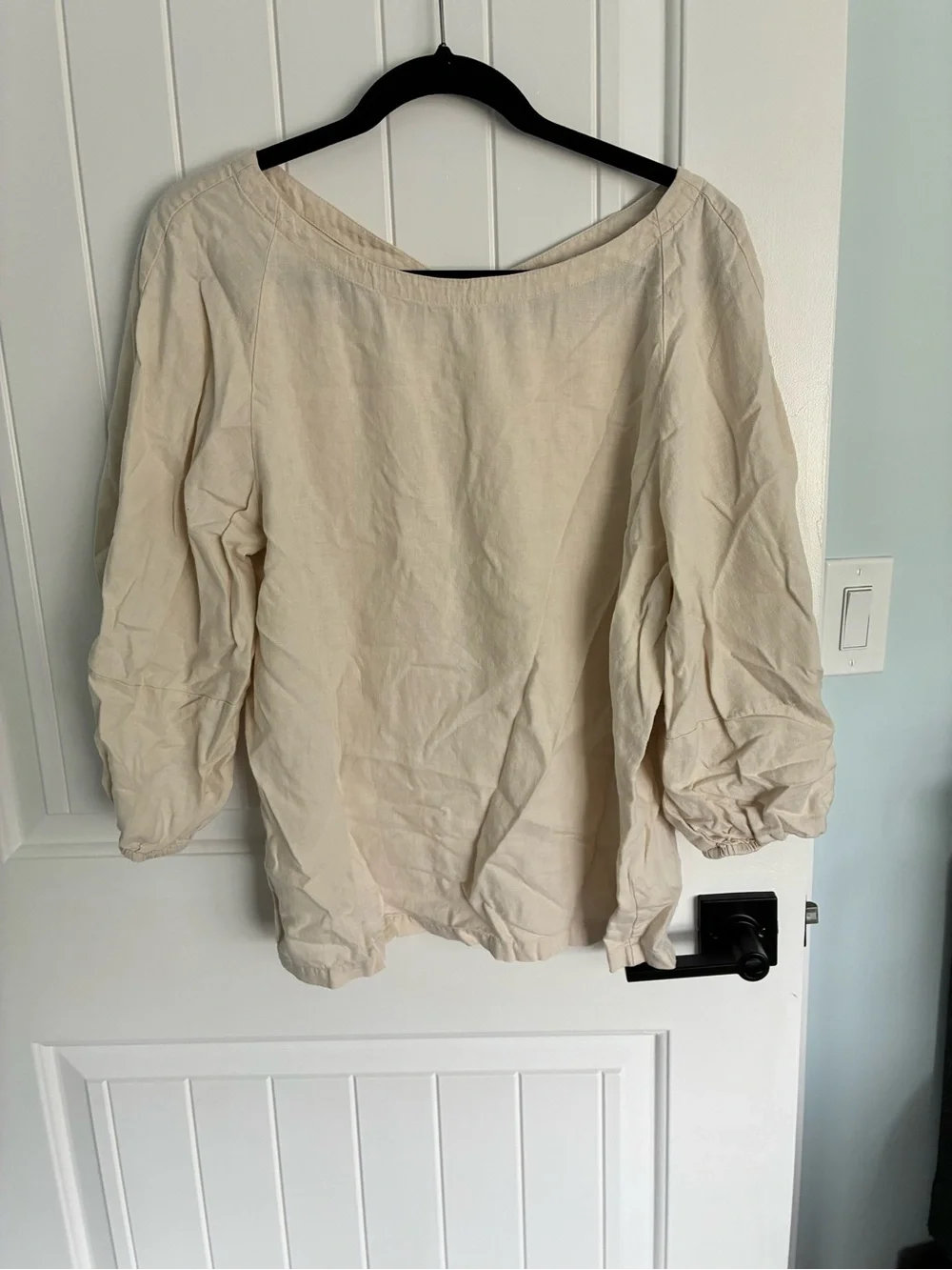 LOFT Cream Boatneck Puff-Sleeve Blouse